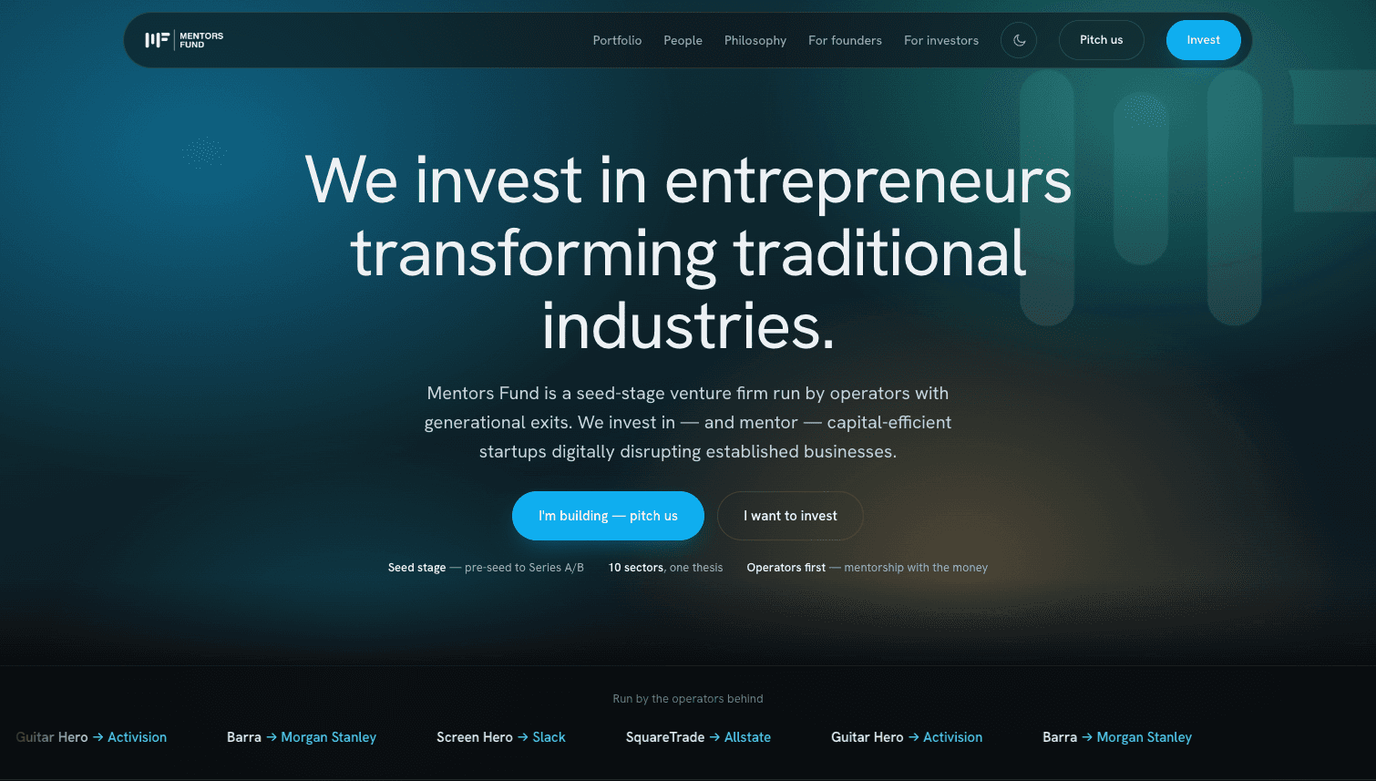 Mentors Fund dark website experience